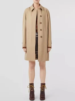 Дизайнерски обикновен дълъг тренч в ретро стил с ревери и тайния катарама, женски новият есенен модерен луксозен сако, палто