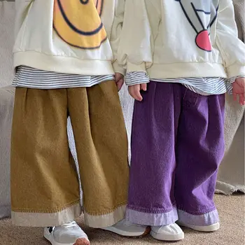 2023, Есенни нови детски ежедневни панталони в корейски стил, обикновена широки панталони за момичета и момчета, детски дрехи