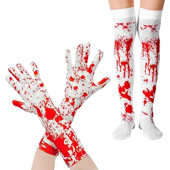 Ръкавици за Хелоуин, Украса Ужасяваща атмосфера, Кървави Ръкавици, Чорапи, Подпори за Cosplay, Измити Дълги Чорапи, Ръкавици, Комплект Прагове