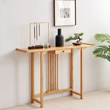 Конзола маса TieHo от бамбук за декориране на всекидневна, приставной масичка за веранда, маса с чекмедже, модерен проста правоъгълна маса