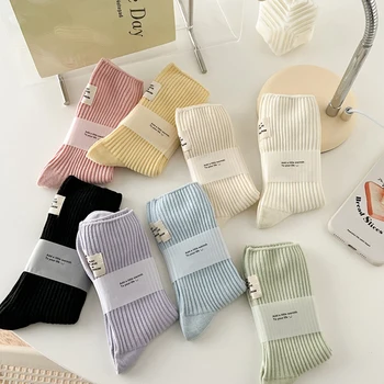 Дамски Дълги чорапи, Летни чорапи с ярки цветове, Японски памучни Дишащи Свежи цветни чорапи със средна дължина, Кавайные чорапи за момичета
