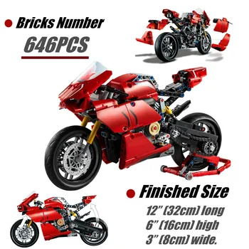 Високо-технологична Играчка за мотоциклет Ducatis Panigale V4 R, Съвместима С 42107 Градивните Елементи, Модел на мотоциклет, Играчки за Деца, Подарък за Коледа