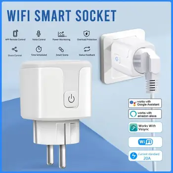 Приложение Vesync Wi-Fi 20A Smart Plug с контрол на силата, Умна гнездо на ЕС, функция за синхронизация, Гласов контрол чрез Алекса Google Home Yandex