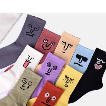 Дамски чорапи в стил Унисекс Харадзюку, Цветни, Забавни, Красиви, Щастливи, корейското Израз, Памучни чорапи в ярки Цветове, Корейската мода, Кавайная двойка, Сокс