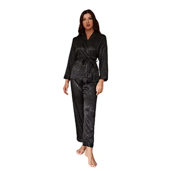 Пролетно-Есенни Женски Пижамные комплекти топ с дълги ръкави и панталони, черни дамски пижами в европейски стил