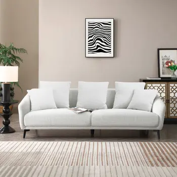 Модерен плат диван с три възглавници, 2 възглавници за вътрешната мебели хол, светло сиво