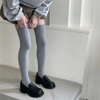 Есенно-зимни плетени калъф за чорапогащи в дебела ивица, женски обикновена чорапи с висока шнорхел, ежедневни дишащи дълги чорапи в стил колеж