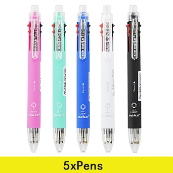 5 бр. Многофункционална дръжка 6 в 1, 5 цвята, химикалка писалка 0,7 мм, механичен молив