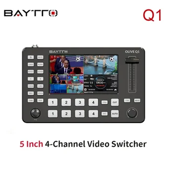 BAYTTO Q1 5-инчов 4-Канален Видеомикшер Full HD Screen Live Switcher Push-Слушане/Записване на живо PK Blackmagic