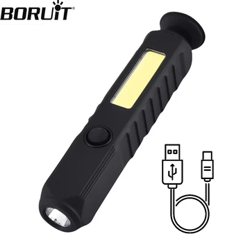 BORUiT Многофункционален led фенерче COB USB C, акумулаторна батерия с работно фенерче, преносим фенер за къмпинг с магнитна вградена батерия