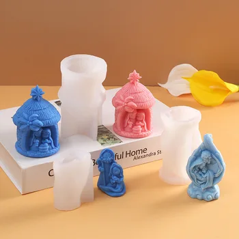 Свещената Религия Коледа Силиконова Форма За Свещи 3D Каменна Къща Ароматерапия Гипсовое Сапун Епоксидни Занаяти Леярство Molud Форма За Печене Подарък