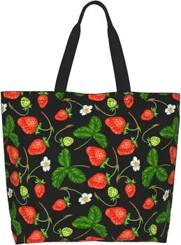 Пазарска чанта с ягоди За момичета, чанти за пазаруване с анимационни принтом Ягоди Идеални за покупки и ежедневни пътувания