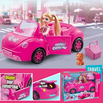 Куклен автомобил, Забавен Кабриолет, мини-Мода кукла за момичета С кучето, играта комплект за пътуване Dreamcar, игри къща Без функция Електричество
