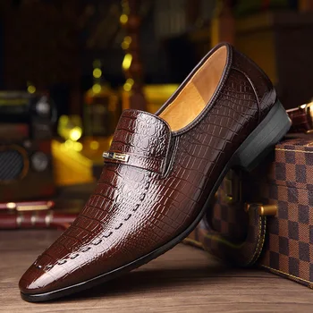 Нова мъжки ежедневни обувки, Класически обувки от тисненой на кожата с ниско деколте, Удобни бизнес модела обувки, Мъжки лоферы, Големи размери 38-48