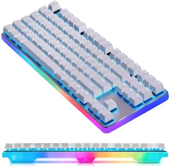 Механична клавиатура с подсветка на 360 ° RGB, Тиха детска клавиатура Cherry MX с червена алуминиев панел - лайн и безшумен ключ