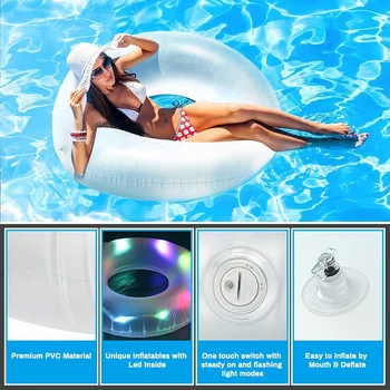 Надувное пръстен за плуване с led подсветка, творчески кръгове за плуване в басейн от PVC, лек оборудване за гмуркане за лятна плажна партита