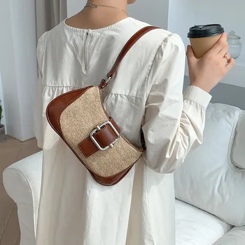 Чанта през рамо с нишов дизайн KUROYABU, контрастная цветова лоскутная чанта под мишниците, Реколта изискана дамска чанта през рамо