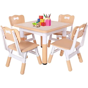 Комплект от детска маса и 4 стола, Регулируема по височина на Детска маса и стол за деца от 3-8 години, Лесно протираемый маса за декоративно-приложно изкуство
