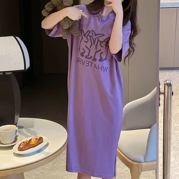 Пряко рокля с анимационни модел за момичета, Скъпа корейската версия, Всекидневни Домашен Халат за отслабване, Летен Дишащ Памук Основен