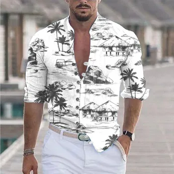 Есен нова мъжка риза с персонализирани принтом копчета и дълги ръкави, модни и ежедневни риза с Класически дизайн, приталенная риза