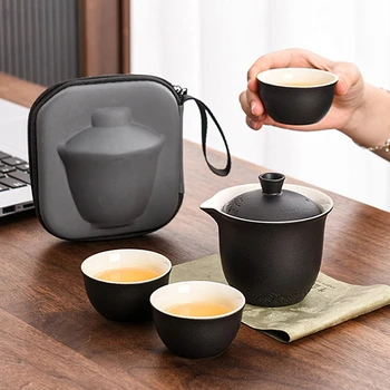 Обичай Преносим Пътен Чай от Висок клас Японски Чайник Чанта За Съхранение Чаени Чаши Костюм Керамични Чай Едно Гърне Три Чаши Домашна Чаена Посуда