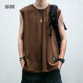 Лятна Висококачествена градинска памучен баскетболно риза за мъжете, Корейската спортна тениска без ръкави в стил Фанко-поп, хип-хоп, модерен елек за мъже