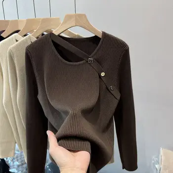 Пуловер Женски Есенно-зимния Елегантен Топ, Връхни дрехи неправилни форми, вязаная основа