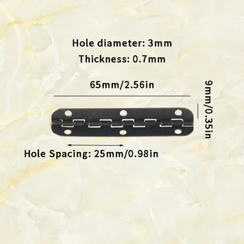 Профили 65* 9 мм-бронзова Метална лента за опаковане на консумативи 6 дупки Поглед към пантите под ъгъл 90 градуса.