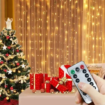 6 М led Коледни светлини, Страхотна Струнни светлини, Завеса, Венец 2023, USB-Венец, Дистанционно Коледна украса за дома, Нова Година 2024