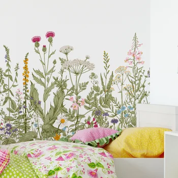 Стикер за стена с цветя модел в стил бохо, PVC, растителен принт, украса за дома, фоново декорация за стени, 2 бр./компл.