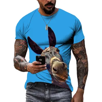 Летни Нови тениски с 3D изображение на животно-Магаре, мъжки модни ежедневни ризи в стил хип-хоп, уличен стил, кръгла деколте, къс ръкав