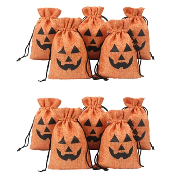 10 бр. торба за бонбони във формата на тикви за Хелоуин, украса за партита, Бельо подарък чанта от съвсем малък трик или лечение за деца