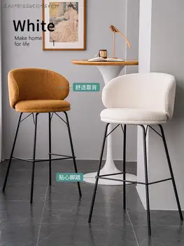 Бар стол с висока облегалка в скандинавски стил, домакински лесен Луксозен железен стол, лесен бар стол с мека кожена чанта, бар стол