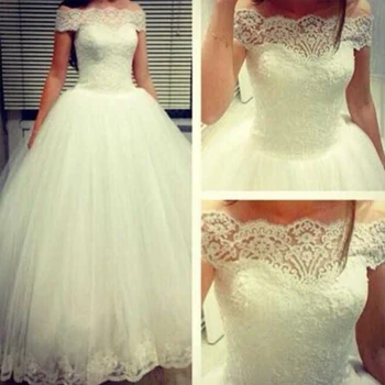 ZJ9097 Сватбена рокля в стил Бохо Трапецовидна форма с открити рамене, Сватбена рокля За жените, Дантелено рокля Голям размер за жени