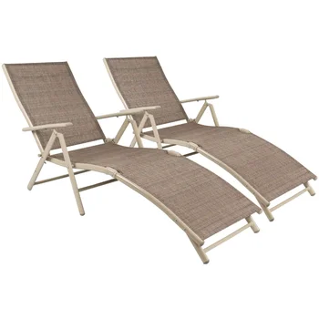 Комплект от шезлонги за вътрешен двор от 2 Плажни Регулируеми шезлонги, Сгъваеми столове край открития басейн, шезлонги