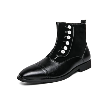 Кожени обувки големи размери, мъжки обувки, велурени обувки с висок берцем 38-48, мъжки бизнес кожени обувки с квадратни пръсти в британски стил