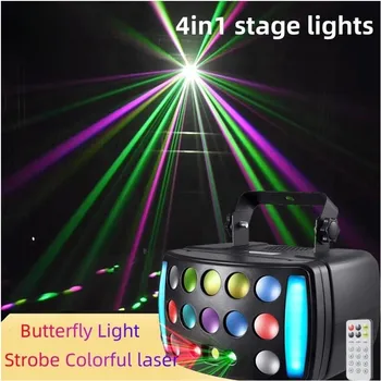 4в1 Dj Disco Stage Light Червен, Зелен Лазерен Led Лампа Dmx Discolamp Strobe Необикновен Светлинен Ефект Вечерни UV-Лампа за Диско клуб