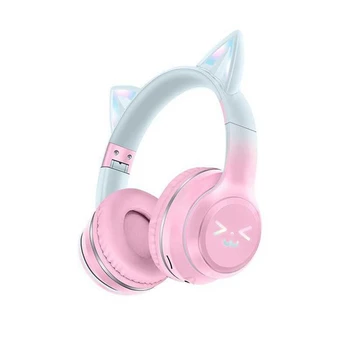 Безжични слушалки RGB Сладък котки Подарък за момичета Слушалки с микрофон Музикални игри слушалки Контролни светлини Слушалки B